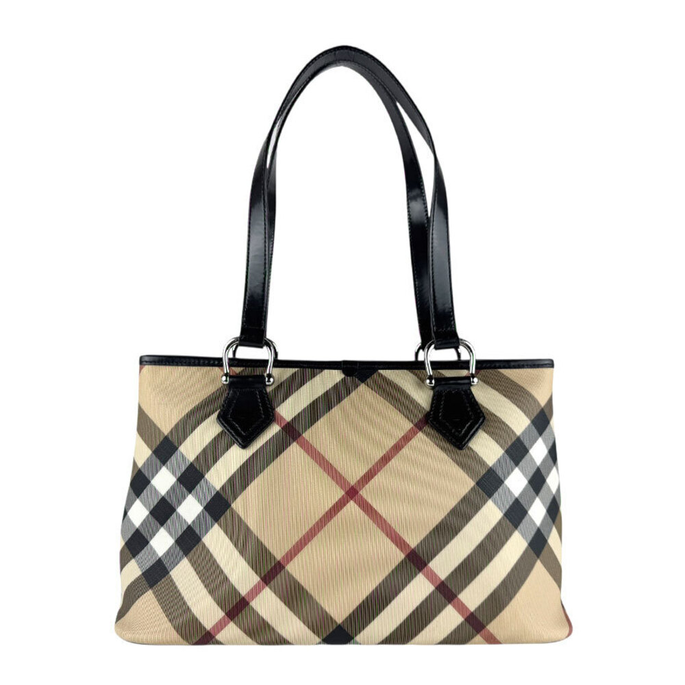 Burberry bag coated black leather shoulder canvas Tan Beige - Picture 2 of 4